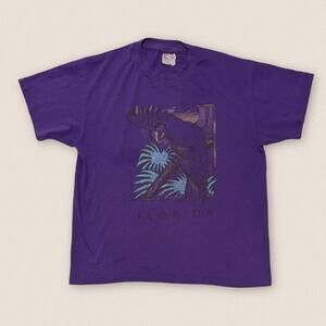Vintage Florida Cockatoo Bird Sunset Palm Trees Purple Tee Size Large
